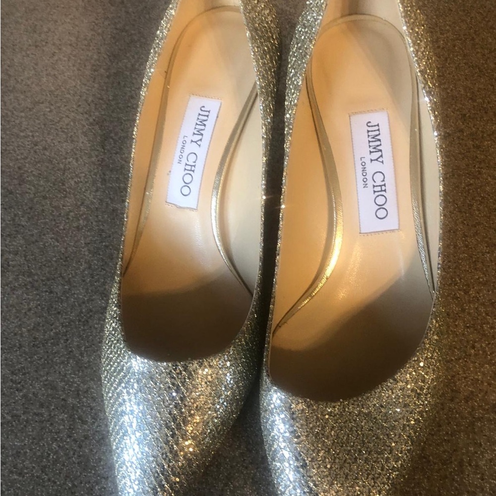 Jimmy Choo Silver Glitter Heels